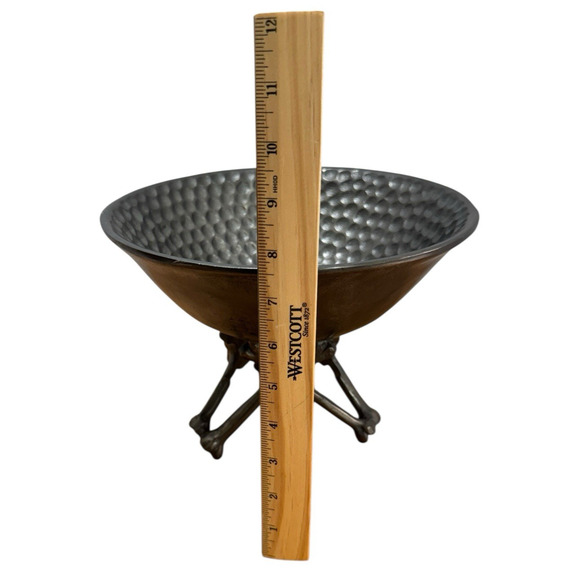 Gothic Hammered Metal Bowl Decorative Centerpiece Skull & Crossbones Base 10" - Picture 9 of 9